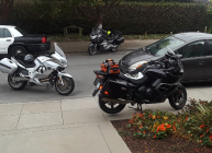 Triumph guzzi and BMW ready for departure to Minden